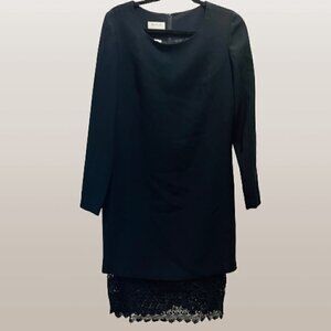 Vintage Rouie Black Lace Minimalist Modest Midi Sheath Dress Made in Canada sz M